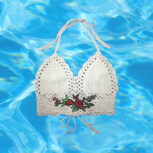 Roses appliqué Halter neck crochet top - Picture 2 of 12